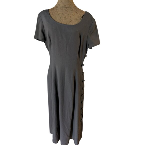 Vtg Maggy London Womens Blue Black Button Detail Midi Dress Size 12 - Picture 1 of 6